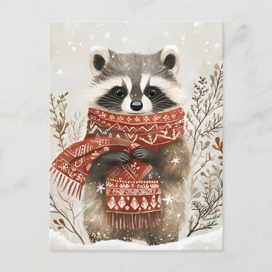 かわいいアライグマのクリスマスグリーティング ポストカード (正面)