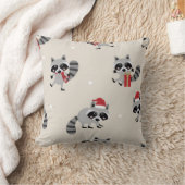 かわいいアライグマのクリスマスパターン クッション (ブランケット)