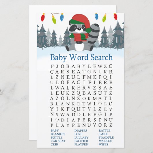 かわいいアライグマのクリスマス赤ちゃんシャワー語検索 (正面/裏面)