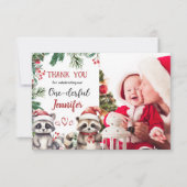 かわいいアライグマのクリスマス1st誕生日サンキューカード サンキューカード (正面)