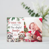かわいいアライグマのクリスマス1st誕生日サンキューカード サンキューカード (スタンド正面)