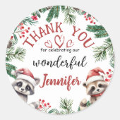 かわいいアライグマのクリスマス2nd誕生日ありがとう ラウンドシール (正面)