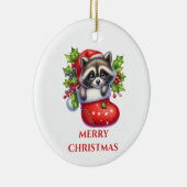 かわいいアライグマのクリスマス セラミックオーナメント (右)