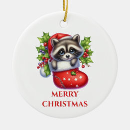 かわいいアライグマのクリスマス セラミックオーナメント