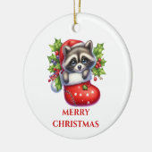 かわいいアライグマのクリスマス セラミックオーナメント (左)