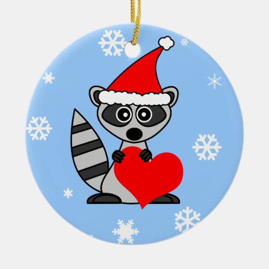 かわいいアライグマのサンタの帽子のクリスマスのオーナメント セラミックオーナメント (正面)