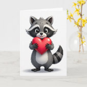 かわいいアライグマのハートカード カード (黄色い花)