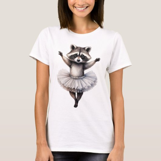 かわいいアライグマのバレリーナのバレエダンス Tシャツ (正面)