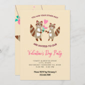 かわいいアライグマのバレンタインデーパーティーディナーハート 招待状 (正面/裏面)
