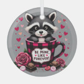 かわいいアライグマのバレンタインバッファロープレイドエステティック ガラスオーナメント (正面)