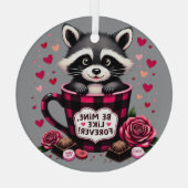 かわいいアライグマのバレンタインバッファロープレイドエステティック ガラスオーナメント (裏面)