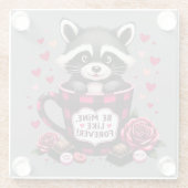 かわいいアライグマのバレンタインバッファロープレイドエステティック ガラスコースター (裏面)