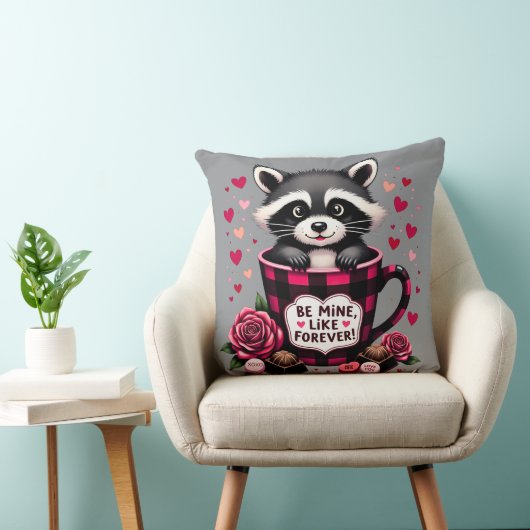 かわいいアライグマのバレンタインバッファロープレイドエステティック クッション (椅子)