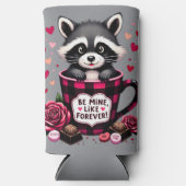 かわいいアライグマのバレンタインバッファロープレイドエステティック スリム缶クーラー (正面)