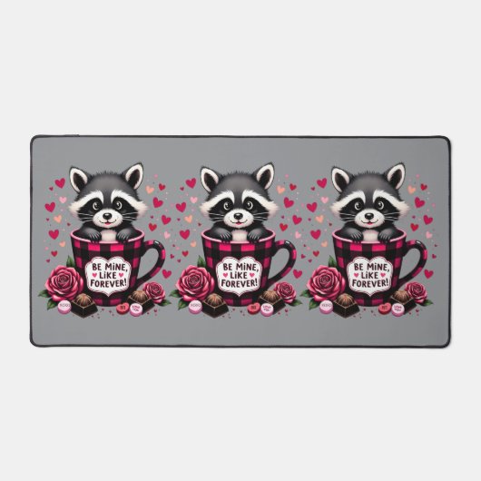 かわいいアライグマのバレンタインバッファロープレイドエステティック デスクマット (正面)