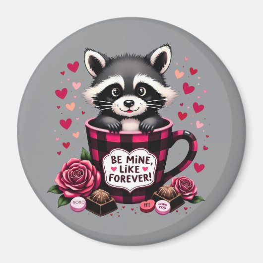 かわいいアライグマのバレンタインバッファロープレイドエステティック マグネット (正面)