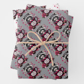 かわいいアライグマのバレンタインバッファロープレイドエステティック ラッピングペーパーシート (インサイチュ)