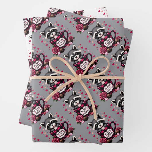 かわいいアライグマのバレンタインバッファロープレイドエステティック ラッピングペーパーシート (インサイチュ)