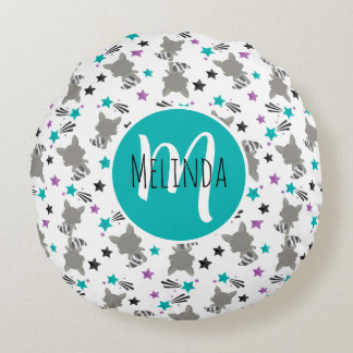 かわいいアライグマのパターン ラウンドクッション