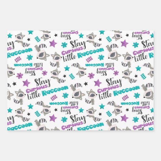 かわいいアライグマのパターン ラッピングペーパーシート (正面3)