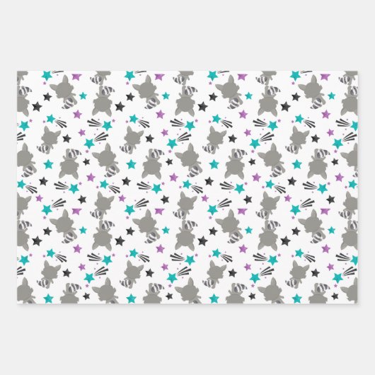 かわいいアライグマのパターン ラッピングペーパーシート (正面2)