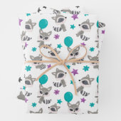 かわいいアライグマのパターン ラッピングペーパーシート (インサイチュ)