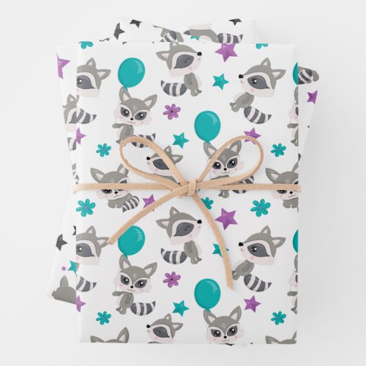 かわいいアライグマのパターン ラッピングペーパーシート (インサイチュ)