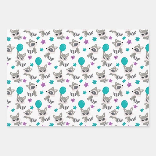 かわいいアライグマのパターン ラッピングペーパーシート (正面)