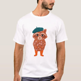 かわいいアライグマのベレー帽Tシャツ Tシャツ
