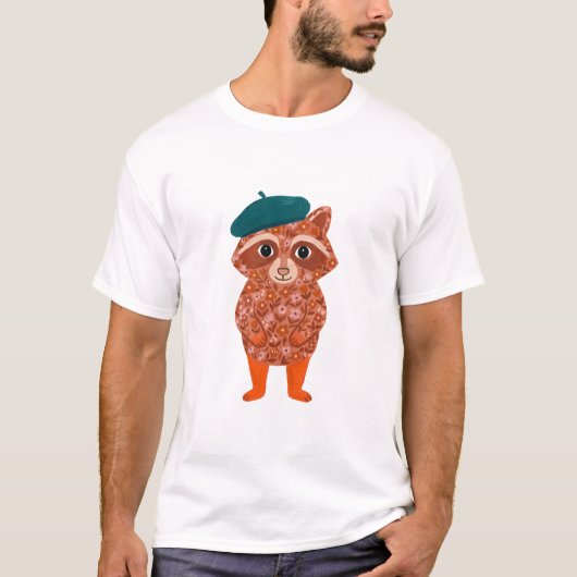 かわいいアライグマのベレー帽Tシャツ Tシャツ (正面)