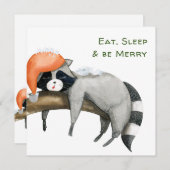 かわいいアライグマのメリークリスマスグリーティングカード 招待状 (正面/裏面)