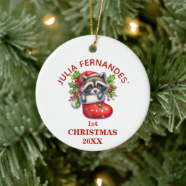 かわいいアライグマの最初のクリスマスパーソナライズド セラミックオーナメント
