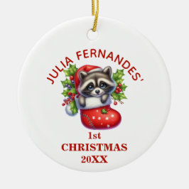 かわいいアライグマの最初のクリスマスパーソナライズド セラミックオーナメント