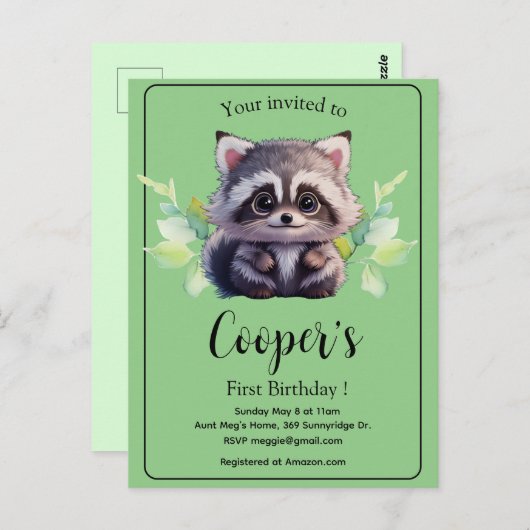 かわいいアライグマの森の動物たち 森の友達 ポストカード (正面/裏面)