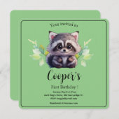 かわいいアライグマの森の動物たち 森の友達 招待状 (正面/裏面)