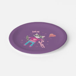 かわいいアライグマの紫色はバレンタインデーのプレートをからかいます ペーパープレート