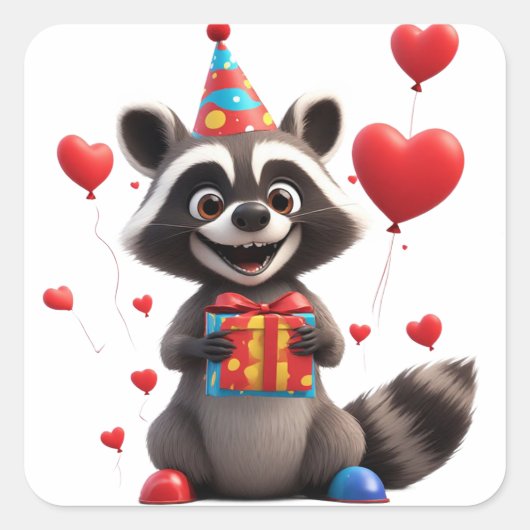 🐻かわいいアライグマの誕生日お祝い スクエアシール (正面)
