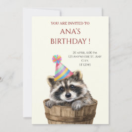 かわいいアライグマの誕生日パーティー招待状 招待状