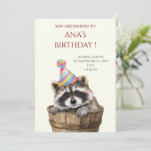 かわいいアライグマの誕生日パーティー招待状 招待状 (スタンド正面)