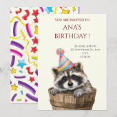 かわいいアライグマの誕生日パーティー招待状 招待状 (正面/裏面)