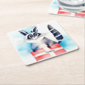 かわいいアライグマの誕生日プレゼント スクエアペーパーコースター (アングル)