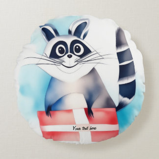 かわいいアライグマの誕生日プレゼント ラウンドクッション