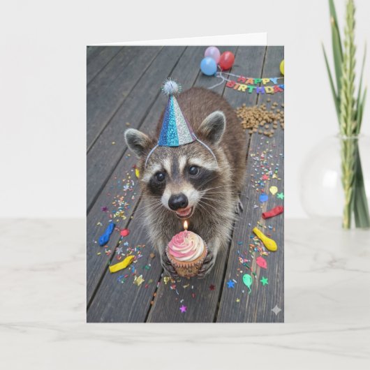 かわいいアライグマの誕生日 カード (正面)