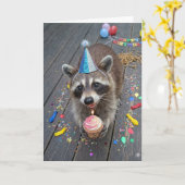 かわいいアライグマの誕生日 カード (黄色い花)