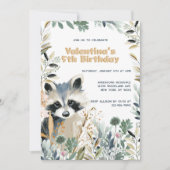 かわいいアライグマの誕生日 森の水彩画 ナチュラル 招待状 (正面)