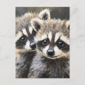 かわいいアライグマの赤ちゃん2匹 ポストカード (正面)