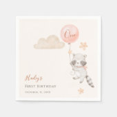 かわいいアライグマの風船ガール 初誕生日 スタンダードカクテルナプキン (正面)
