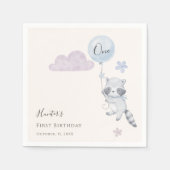 かわいいアライグマの風船飛行 初めての誕生日 スタンダードカクテルナプキン (正面)