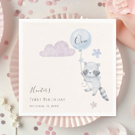 かわいいアライグマの風船飛行 初めての誕生日 スタンダードカクテルナプキン