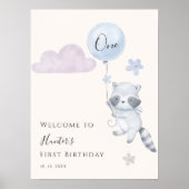 かわいいアライグマの風船 初誕生日ウェルカム ポスター (正面)